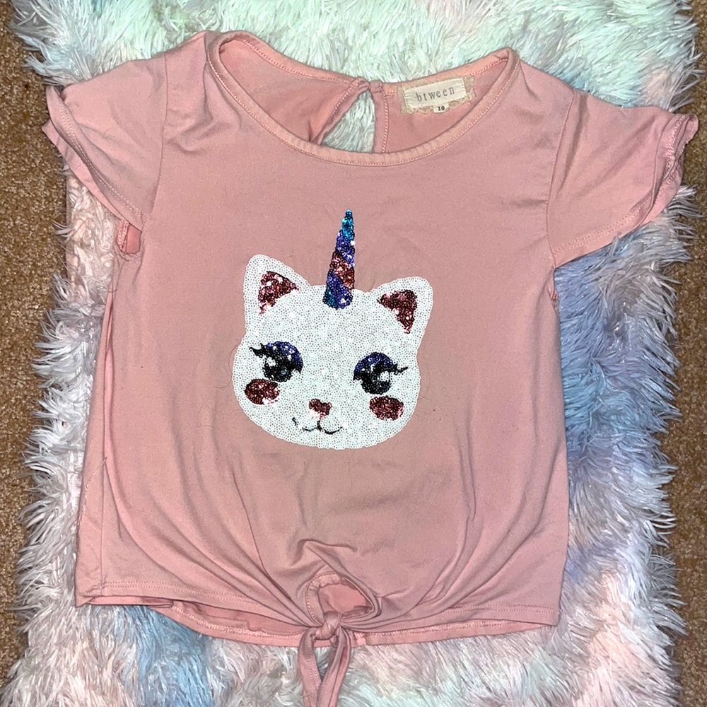 Girls Tie-Front Kittycorn Tee